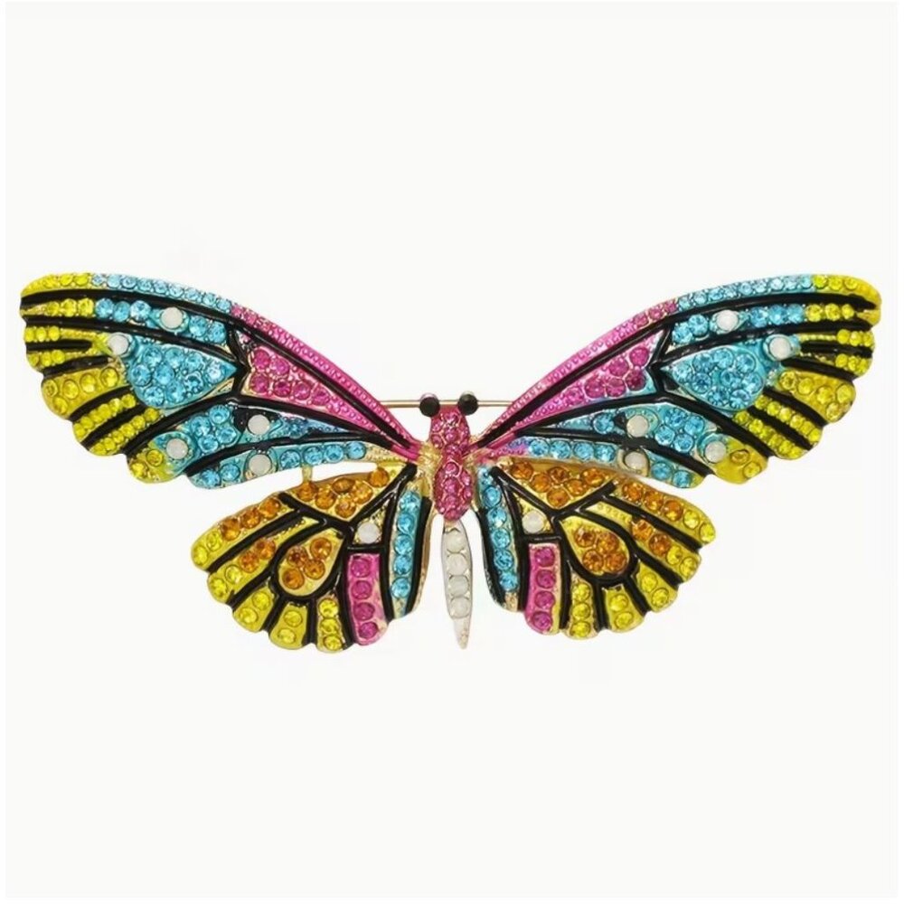 Betsey Johnson Blue Pink Yellow Crystal Butterfly Brooch